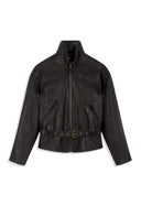 OPEN YY BELTED LEATHER BLOUSON, DARK BROWN