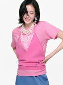 Mardi Mercredi   SLUB COTTON RELAXED TSHIRT FLOWERMARDI_PINK WHITE