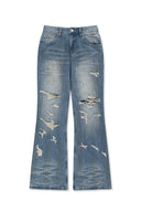 Matin Kim SLUB DAMAGE BOOTCUT DENIM PANTS IN BLUE