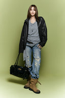 Matin Kim SLUB DAMAGE BOOTCUT DENIM PANTS IN BLUE