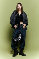 Matin Kim   | CURVED SEAM STRAIGHT DENIM PANTS IN BLUE