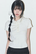ILLIGO Dot Pintuck Collared Tee Ivory