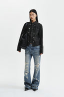 Matin Kim SLUB DAMAGE BOOTCUT DENIM PANTS IN BLUE