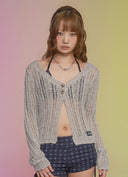 ASON  PALE NET CARDIGAN / BEIGE