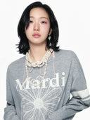 Mardi Mercredi   SLUB COTTON RELAXED TSHIRT LONG SLEEVE FLOWERMARDI_GREY IVORY