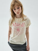 MardiMercredi   SLUB COTTON RELAXED TSHIRT FLOWERMARDI_CREAM INDIPINK