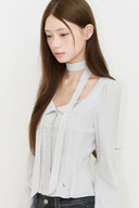 ILLIGO Pintuck flare blouse gray