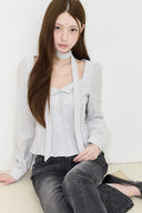 ILLIGO Pintuck flare blouse gray