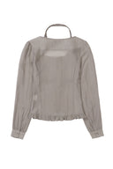 ILLIGO Ribbon Tie Square Neck Long Blouse Gray