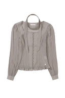 ILLIGO Ribbon Tie Square Neck Long Blouse Gray