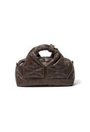 OPEN YY OIL SKIN MINI TOTE w. FURRY STRAP, BROWN