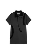 OPEN YY  CURVED BUTTON PANEL TEE, CHARCOAL