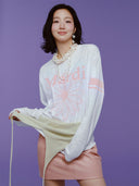 Mardi Mercredi    SLUB COTTON RELAXED TSHIRT LONG SLEEVE FLOWERMARDI_WHITE PALEPINK