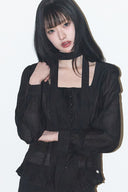 ILLIGO Ribbon tie square neck long blouse black