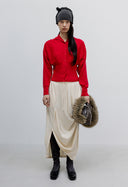 OPEN YY OIL SKIN MINI TOTE w. FURRY STRAP, BROWN