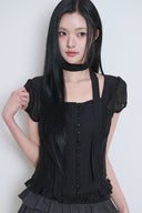 ILLIGO Ribbon Tie Square Neck Blouse Black