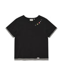 Wacky Willy Women's Layered Button Short Sleeve T-Shirt Charcoal