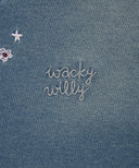 Wacky Willy [Woni Wears] Women's Denim Washed Embroidered Hoodie Zip-Up Blue