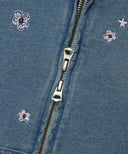 Wacky Willy [Woni Wears] Women's Denim Washed Embroidered Hoodie Zip-Up Blue