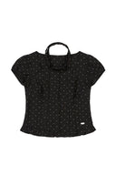 ILLIGO Ribbon Tie Square Neck Blouse Black Dot