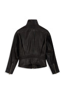 OPEN YY BELTED LEATHER BLOUSON, DARK BROWN