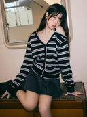 rolarola  |   ONE OFF SHOULDER STRIPE CARDIGAN BLACK
