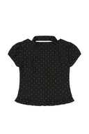 ILLIGO Ribbon Tie Square Neck Blouse Black Dot