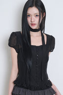 ILLIGO Ribbon Tie Square Neck Blouse Black