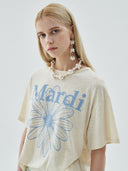 MardiMercredi   SLUB COTTON TSHIRT FLOWERMARDI_CREAM ASHBLUE