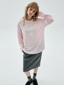 Mardi Mercredi    SLUB COTTON RELAXED TSHIRT LONG SLEEVE FLOWERMARDI_LIGHTPINK WHITE