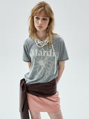 MardiMercredi   SLUB COTTON RELAXED TSHIRT FLOWERMARDI_GREY IVORY