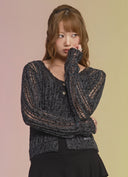 ASON  PALE NET CARDIGAN / BLACK
