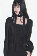 ILLIGO Ribbon tie square neck long blouse black
