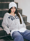 rolarola  |   Wonyoung Style   MAISON DE ROLA EMBROIDERY HOOD ZIP-UP GRAY