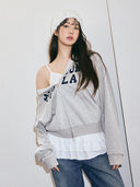 rolarola  |   Wonyoung Style   MAISON DE ROLA EMBROIDERY HOOD ZIP-UP GRAY